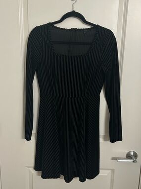 Black Velvet Long-Sleeve Fit & Flare Dress